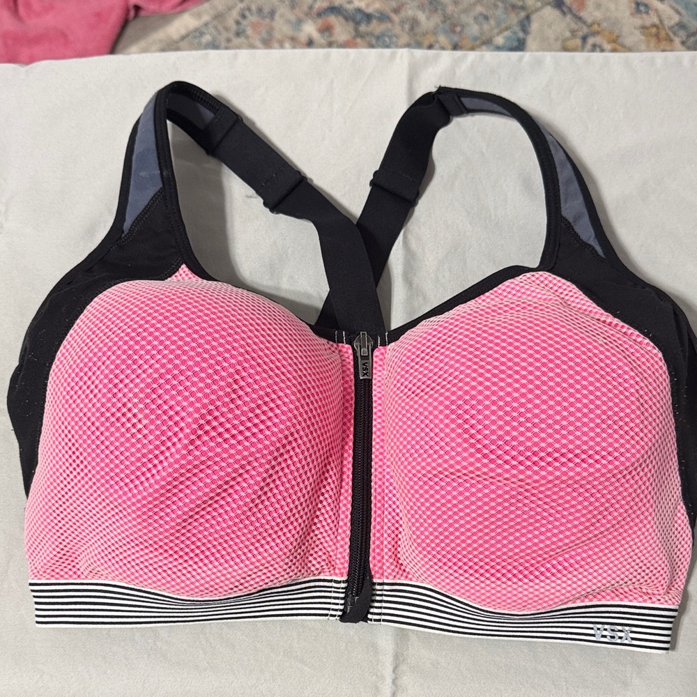 Victoria's Secret Pink and Black Front-Zip Sports Bra
